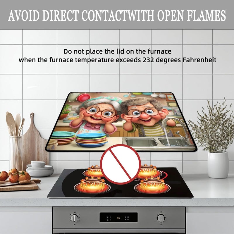 WRTCPOC Cute Grandpa and Grandma Stove Top Cover for Electric Stove,Funny Old Couple Glass Top Stove Cover Protector,Old Lady Glass Cooktop Covers Kitchen Flat Electric Stove Top Covers - Image 3